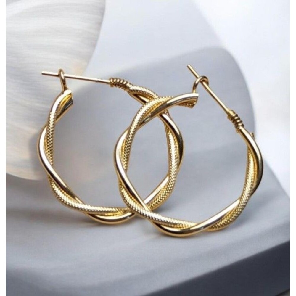 Vintage GF Gold Filled Twisted Hoop Earrings